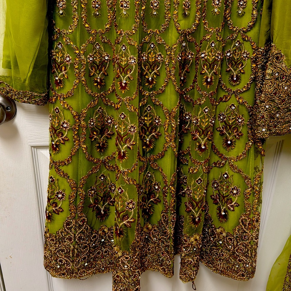 Embellished Long Sleeve Women's Dress in Lime Green shilwar - Picture 3 of 6